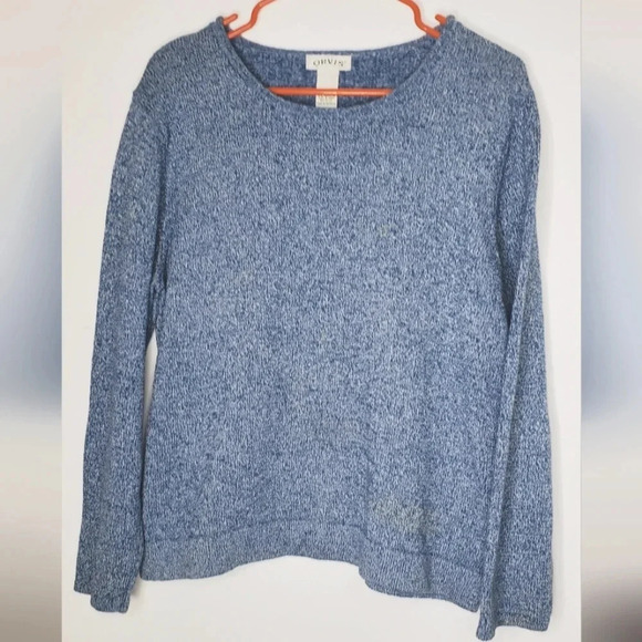 Orvis Blue Heathered Cotton Sweater Pull over Round Neck Size Large Casual Warm - Picture 1 of 3